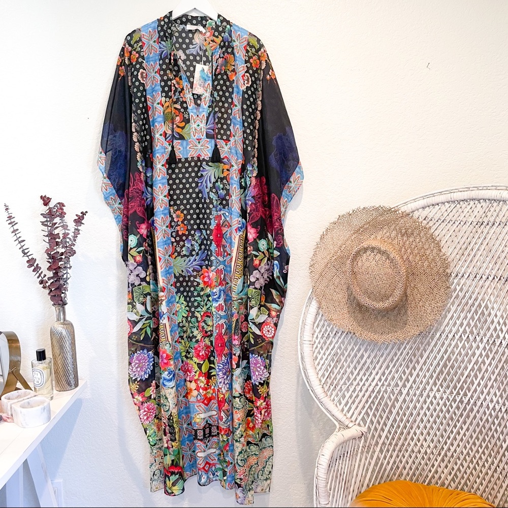 NWT Johnny Was Dreamer Floral Boho Kaftan Beach Cover Up Kimono Sz L Bohemian